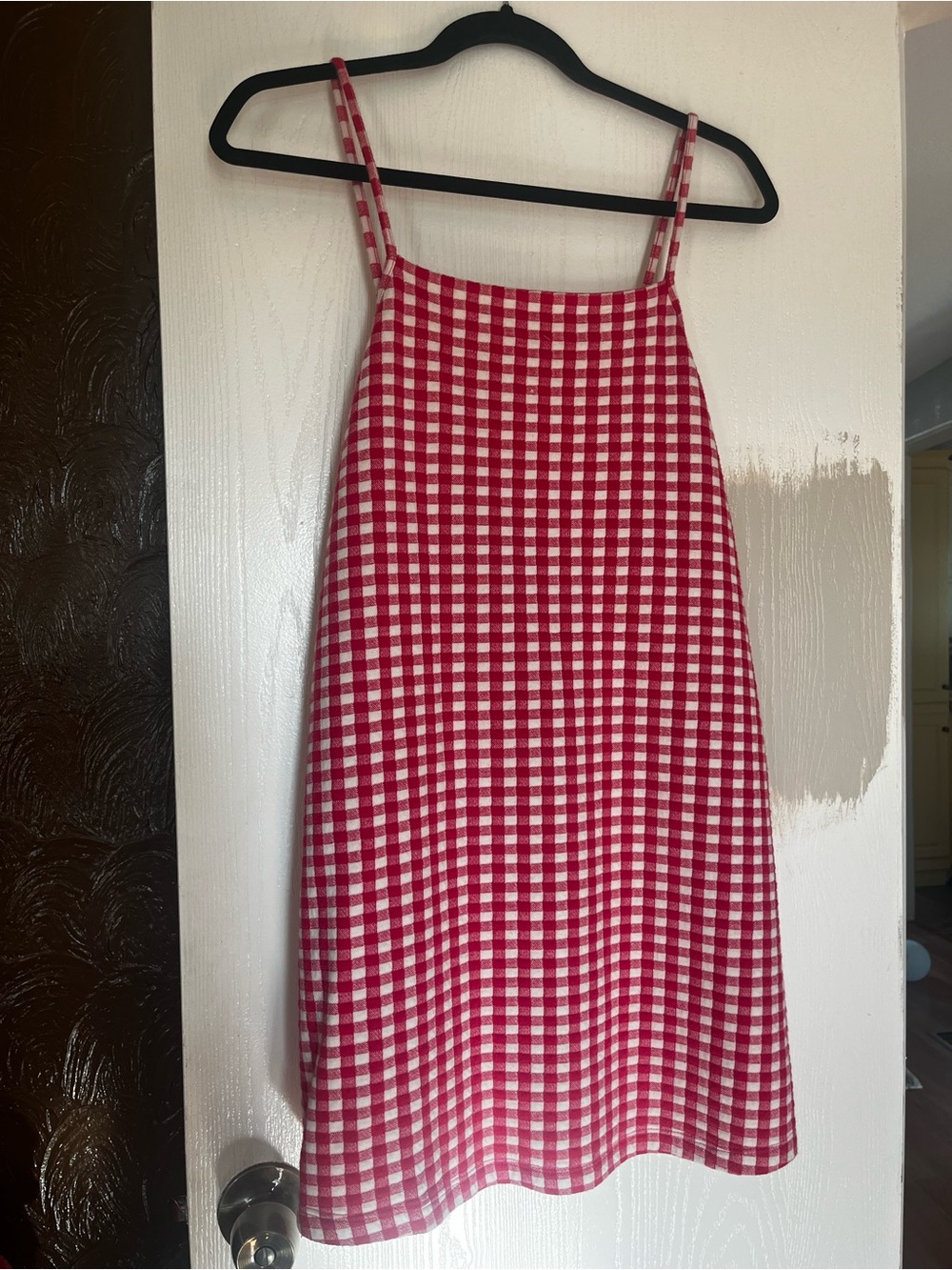 Zara Red and White Gingham Spaghetti-Strap Dress